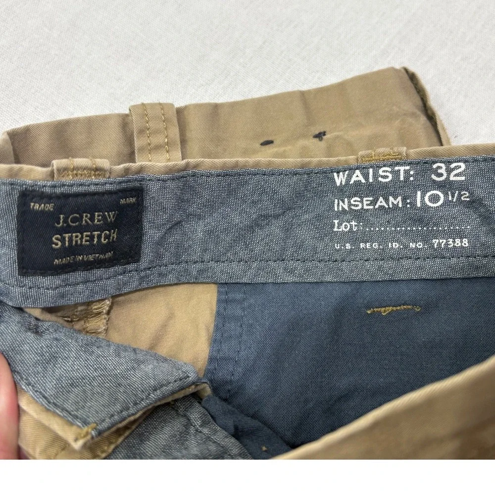 J Crew Stretch Mens Chino‎ Flat Front Khaki Tan Causal classic Shorts Size 32